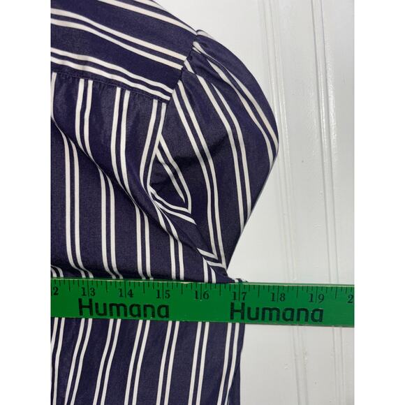 Lauren Ralph Lauren Navy Stripped Button up Collared Cotton Blouse Size XS - Picture 5 of 5